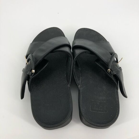 Fitflop Slide Sandals Womens 9 Black Cross Strap Slip On Open Back - Picture 3 of 10